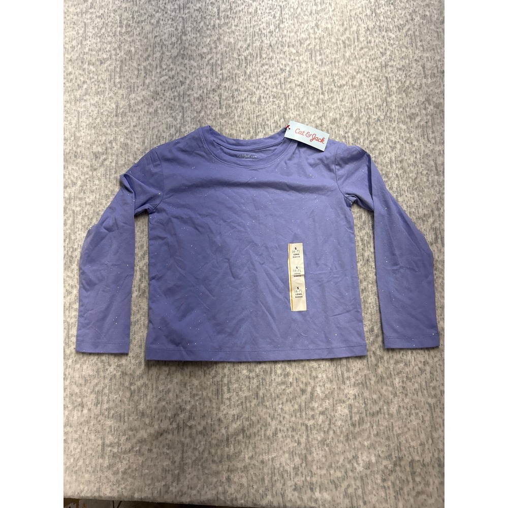 Cat &‎ Jack Kids Periwinkle Purple Glitter Long Sleeve Tee Shirt S 6/7 New
